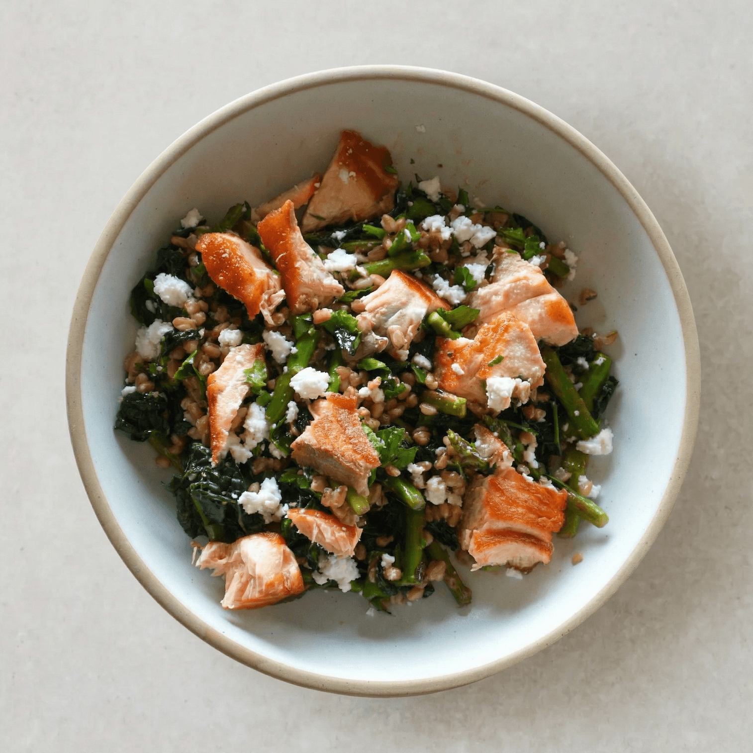 Mediterranean Farro Salmon Bowl