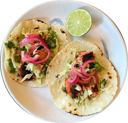 Salmon tacos with avocado-yogurt sauce