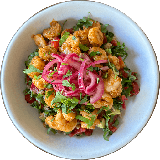 Shrimp and farro bowl