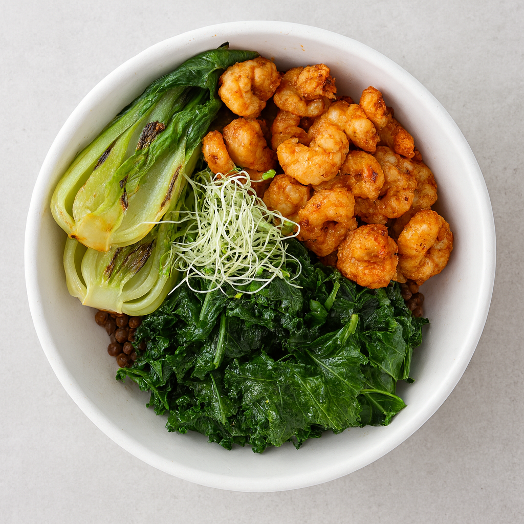 High Fiber Shrimp &amp; Lentil Bowl | Microgram Recipes